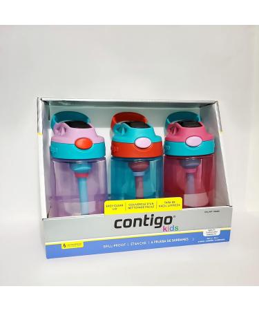 Contigo Kids 14 oz Water Bottle 3-Pack with Autospout Technology | Spill Proof, Easy-Clean Lid Design | Ages 3+ | Top Rack Dishwasher Safe | Purple/Blue/Pink - Buy Online on GoSupps.com