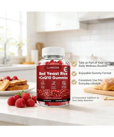 Lunessa Red Yeast Rice with CoQ10 200mg | Red Yeast Rice 2400mg Restores Body Vitality & Maintains Healthy Cholesterol Levels for Men & Women Non-GMO Vegan 60 Gummies -1PCS (Raspberry Flavor) - Buy Online on GoSupps.com