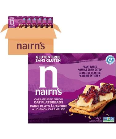 Nairn s Caramelised Onion Oat Flatbreads | Made with Gluten Free Wholegrain Oats | High Fibre | Plant-Based | Vegan & Non-GMO | No Artificial Colours Flavours or Preservatives | 150g (6-Pack)
