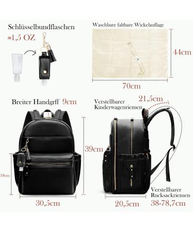 Miss Fong Black Leather Diaper Backpack | Spacious Baby Bag with Travel Bottles Diaper Pad & Stroller Hooks - Buy Online on GoSupps.com
