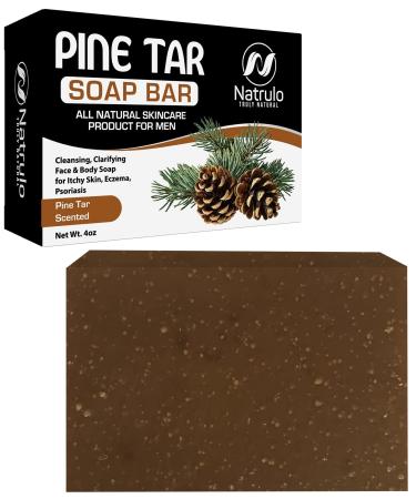 Pine Tar Soap for Men 4oz Scented Pure Pine Tar Bar Soap for Man All Natural Cleansing Body Wash & Face Cleanser for Itchy Skin Eczema Psoriasis Manly Smelling Skincare Handcrafted in the USA