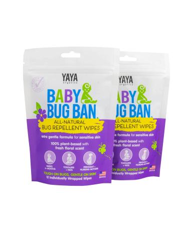 YAYA ORGANICS BABY BUG BAN Insect Repellent Wipes  All-Natural, DEET-Free, Non-Toxic, for Babies, Kids and Sensitive Skin (24 count, pack of 2)