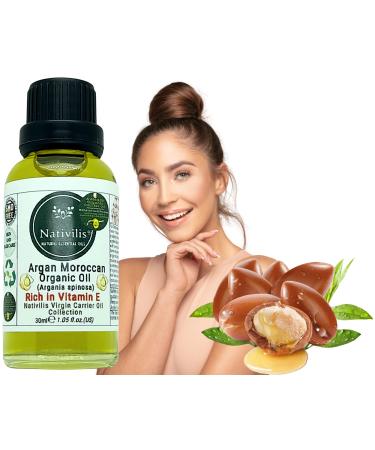 Nativilis Organic Argan Oil Moroccan (Argania spinosa) Hair Face & Skin - Natural Cold Pressed Carrier Oil - Pure & Natural Anti-Ageing Antioxidant Vegan No GMO - Rich in Vitamin E Copaiba