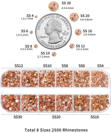 Beadsland Rhinestones for Makeup 8 Sizes 2500pcs Champagne Flatback Rhinestones Eye Gems for Nails Crafts with Tweezers and Wax Pencil Light Peach SS4-SS30 - Buy Online on GoSupps.com