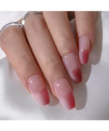 Sethexy Pink Coffin False Fingernails - 24 St Glossy Ballerina Press-On Acrylic Nail Tips for Women & Girls - Buy Online on GoSupps.com