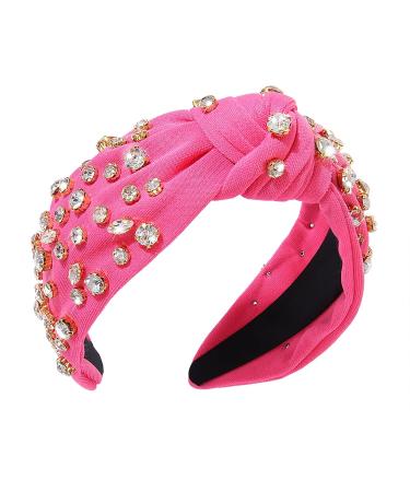 Crystal Embellished Wide Top Knot Headband in Rose Red - Women's Fashion Hair Accessories - Buy Online on GoSupps.com