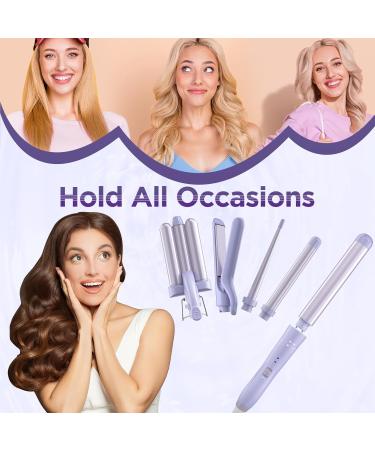 5 in 1 Wand Curling Iron Set - Versatile Curling Wand & Hair Straightener with 3 Ceramic Barrels Fast Heat & Accessories - Purple - Buy Online on GoSupps.com