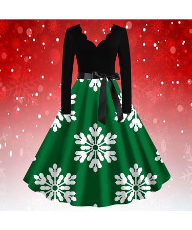 Yihaojia Christmas Dresses for Women Elegant V Neck Graphic Cocktail Party Swing Dresses Long Sleeve A Line Fall Dress Army Green#63 X-Large - Buy Online on GoSupps.com