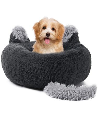 Sycoodeal Pet Bed Mat,Kennel Pad Dog Bed Cat Bed Round Donut Cat Dog Cushion,Warming Cozy Soft Dog Round Bed,Fluffy Faux Fur Plush Dog Cat Cushion Bed S 20 Grey