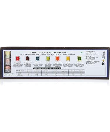 Octavius Floral Printed Wooden Caddy Tea Sampler Pack - 60 Enveloped Double Chamber Tea Bags, Assorted Black & Green Teas - Tea Sampler Variety Pack for Tea Lovers - Buy Online on GoSupps.com