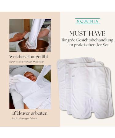 Nominia Facial Towels Premium White Microfiber 3-Series Set | Fluffy Durable Cosmetic Compresses U-Shaped Cut 400g/m Quality - Buy Online on GoSupps.com