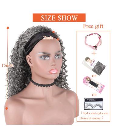 CINHOO Grey Curly Wave Headband Wig for Black Women - 15 Inch Synthetic Half Wig with Attached Headband - Afro Kinky Curly Style - Buy Online on GoSupps.com