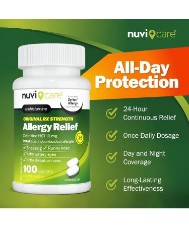 24-Hour Allergy Relief - Cetirizine Hydrochloride 10mg Tablets | Compare to Zyrtec - 100 Count Generic Antihistamine for All-Day Relief - Buy Online on GoSupps.com