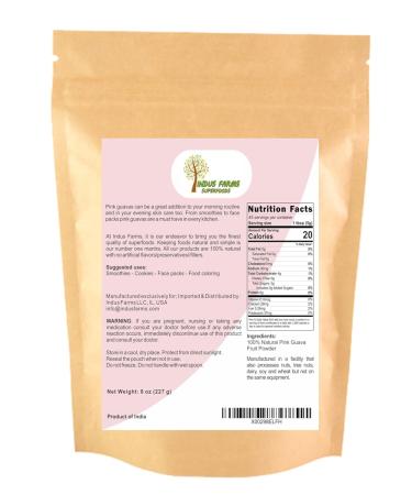 Indus Farms 100% Natural Pink Guava Fruit Powder 8 oz - Nutritious Flavoring for Baking, Juices, Cookies, Macaroons - GMO-free, Vegan, No Refined Sugars - 8 Ounce (Pack of 1) - Buy Online on GoSupps.com