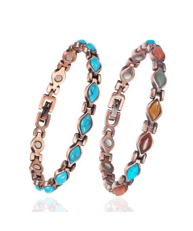 Copper Bracelets for Women 2PC Suit Color Turquoise Magnetic Bracelets Copper Jewelry Gifts(0166 0166A)