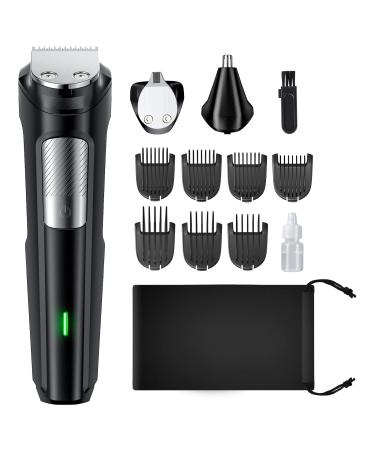 Beard Trimmer Hair Clipper for Men, All-in-One Mens Grooming Kit with Cordless Rechargeable Hair Trimmer Nose Trimmer Electric Shaver, Stainless Steel Blades for Painless Facial & Body Hair Removal