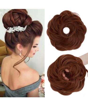 S-Noilite messy buns hair pieces curly hair scrunchies for women Donut Updo Hair Chignons synthetic Ponytail Bun Extensions - Red Brown 350