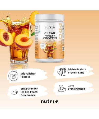 Nutri + Clear Vhey Protein Ice Tea Peach - Vegan Protein Powder Soy Gluten Lactose Sugar - 400g Protein Powder - Vegan Pea - Buy Online on GoSupps.com