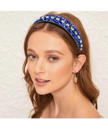 Rhinestone Wide Headband Blue Crystal Hairband Sparkle Diamond Head Bands Retro Jewelled Headhoop Glitter Wedding Birthday Parties Banquet Accessory for Women Girls - Buy Online on GoSupps.com