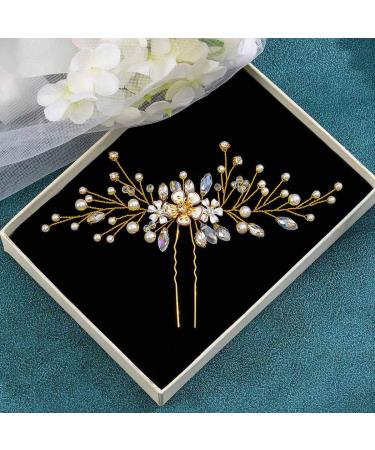 Fairvir Silver Glittering Rhinestone Flower Hairpins for Bride - Pearl Hair Jewelry for Women & Girls (2 Pieces Gold) - Buy Online on GoSupps.com