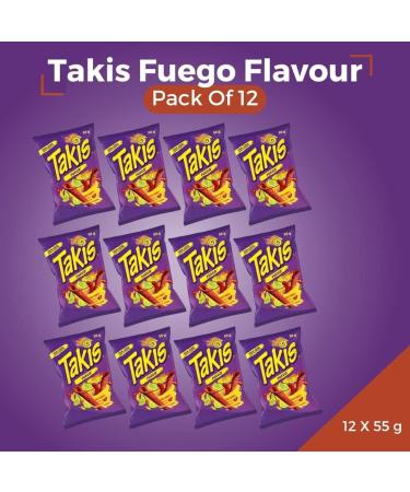 Takis 55g (PACK OF 12) - Fuego Flavour - Chilli Pepper and Lime Corn Chips - UK product - Popular Snack - Party Snack - Multipack (55g x 12) - BY BLISSIFY - Buy Online on GoSupps.com