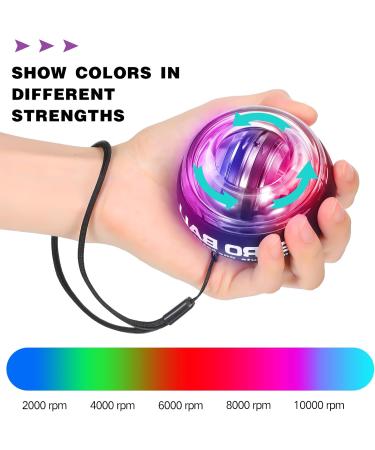 GLIMIN Wrist Trainer Ball - 4 PCS Auto Start Hand Gyro Ball & Forearm Exerciser for Strengthening Arms Fingers & Wrists - Includes Bag & Strap - Black with 5 Lights - Buy Online on GoSupps.com