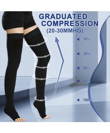 Beady Medical Compression Stockings for Women & Men - 20-30 mmHG Support for Varicose Veins & Edema - Silicone Band Thigh High Black Socks - Buy Online on GoSupps.com