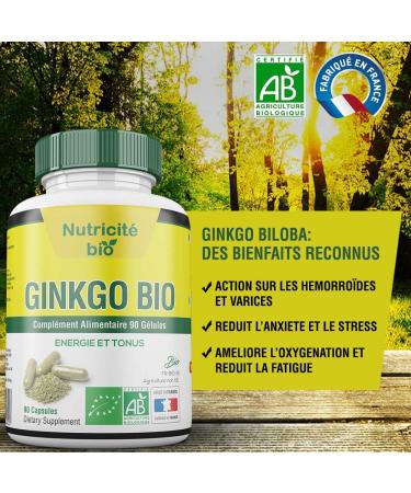 Ginkgo Biloba Bio 90 Capsules - Heavy Legs - Provides Energy Memory and Tone - 100% Natural for More Intellectual and Physical Vividness - Buy Online on GoSupps.com