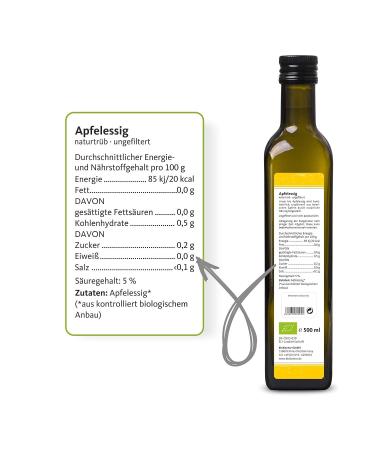 Organic Apple Cider Vinegar - Naturally Cloudy & Unfiltered 1000ml (2x500ml) | Raw & Unpasteurized | Biocontor - Buy Online on GoSupps.com