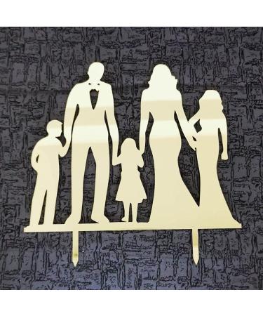 Personalised Cake Toppers Cake Decorations 1pcs Marriage Cake Topper Family with Children Dessert Toppers Mr and Mrs Acrylic Wedding Cake Decoration (Color : Black1) (Color : Mirror Gold3) (Color : M Mirror Gold2