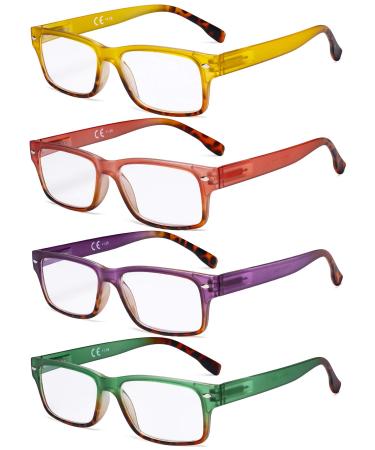 Eyekepper 4 Pack Reading Glasses Stylish Rectangle Ladies Readers for Women Reading +1.75 +1.75 4 Pairs Mix