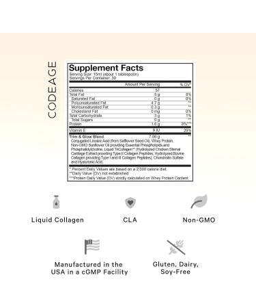 Buy Codeage Liquid Collagen Supplement - Vanilla Flavor | Beauty Trim & Glow Liposomal Collagen Peptides with Hyaluronic Acid Vitamin E & CLA - 15.22 fl oz - Non-GMO International Shipping Available - Buy Online on GoSupps.com