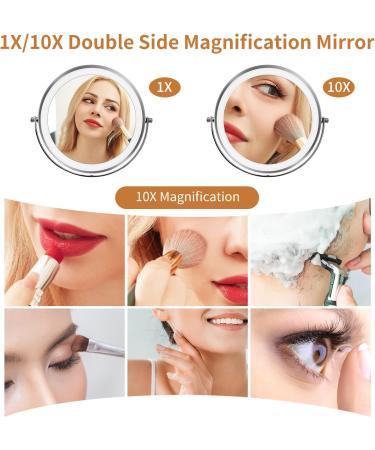 Height Adjustable 8 Inch Makeup Mirror with Lights and Magnification 1X/10X - Dimmable, Rechargeable, Double Sided, 360 Rotation - Touch Control Vanity Mirror for Women - Silvery - Buy Online on GoSupps.com