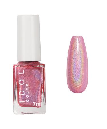 Holographic Pink Nail Polish - Magic Rainbow Effect Glitter Nail Polish - Laser Gorgeous Glossy Nail Varnish - Light Purple Shining Sparkling for Four Seasons Salon Nail Art Diy Home