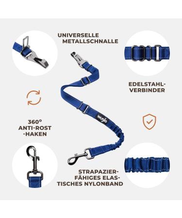 30-95cm Wuglo Dog Car Seat Belt - Adjustable Safety Harness for Dogs - Universal Buckling Belt & Security Snap - Brown/Dark Blue - Buy Online on GoSupps.com