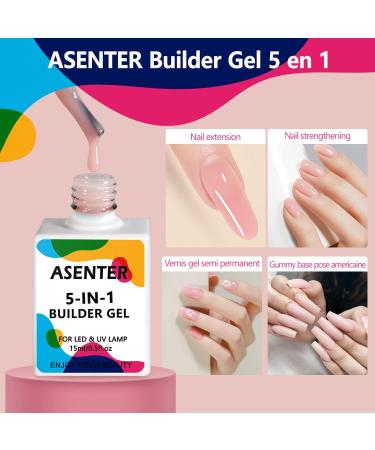 ASENTER 5 in 1 Builder Gels 15ML - Clear Nude Pink Rubber Gel for Nail Extensions, Base & Strengthener - UV/LED Polish Gel for Broken Nails Repair - Buy Online on GoSupps.com