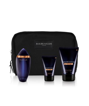 Mauboussin - Private Club Prestige Set - Eau de Parfum 3.3 Fl oz (100ml) Perfumed Shower Gel 3.3 Fl oz (100ml) After Shave Balm 1.7 Fl oz (50ml) & Black Toiletry Bag