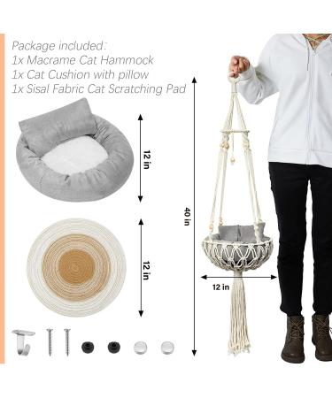 3 Pcs Macrame Cat Hammock Set - Boho Hanging Cat Bed, Scratcher, Swing & Window Perch for Small Dog & Cat - Sleeping, Playing, Climbing - Buy Online on GoSupps.com