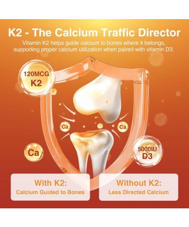 DRFOSTER Vitamin D3 K2 5000 IU Vitamin D3 Plus 100 mcg of Vitamin K Supplements for Adults for Heart & Bone Health Support 120 Capsules 120 Count (Pack of 1) - Buy Online on GoSupps.com