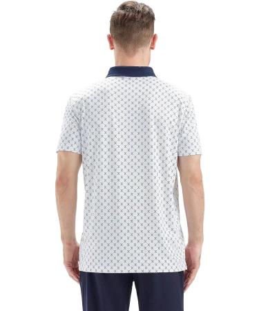 Men's Short Sleeve White Golf Polo Shirt - Moisture Wicking Dry Fit - Nav Club Print - Large Size - Buy Online on GoSupps.com