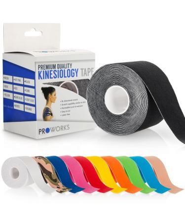 Proworks Kinesiology Tape | 5m Roll of Elastic Muscle Support Tape for Exercise Sports & Injury Recovery Black