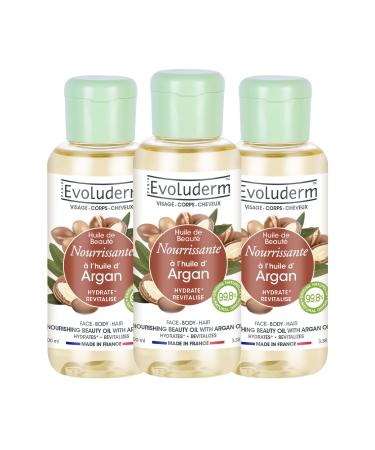 Evoluderm EVOLUDERM Nourishing Beauty Oil with Argan Oil Vegetable Oil - Face Body Hair - 100ml - 99.8% Natural Origin - Vegan - Made in France - Pack of 3 x 100 ml