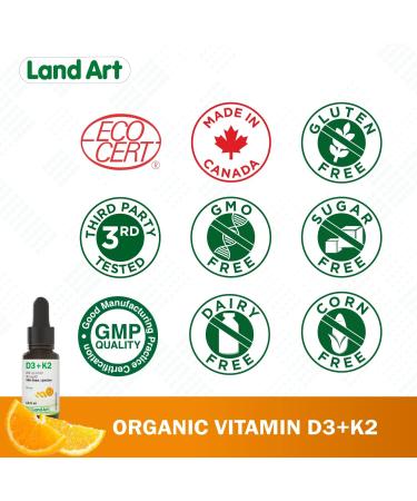 Certified Organic Vitamin D3 & K2 (MK7-Natto) - 490 Drops- Support Your Bones Immune System - Non-GMO - Gluten Free - Made in Canada (13.5 ml (Pack of 1)) - Buy Online on GoSupps.com
