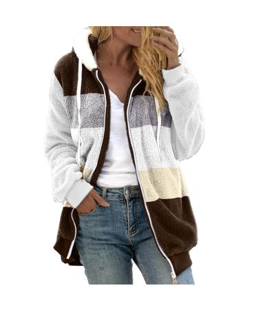 Hanxiulin fleece plush jacket fluffy warm zipper wool jacket women cardigan winter color variants transition jacket oversized warm outdoor women's coat elegant outdoor buffer jacket 3xl brown