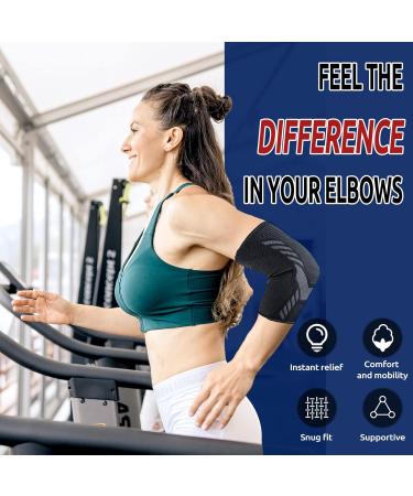 Elbow Compression Sleeve (1 Pair) - Support for Tendonitis Tennis Elbow & Weightlifting - Large Black Brace for Bursitis & Golfer's Elbow - Buy Online on GoSupps.com