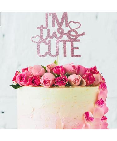 zxyxka I'm Two Cute Cake Topper 2nd Second Birthday Theme Party Decorations Sweet Baby Boy and Girl Birthday Anniversary Decors Girls 2 Years Old Birthday Cake Picks Pink