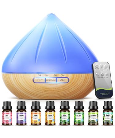 500ml Essential Oil Diffuser Aromatherapy Diffuser with 8x10 Essential Oils Aroma Diffuser Humidifier for Large Room 4 Timer Setting with Remote Control