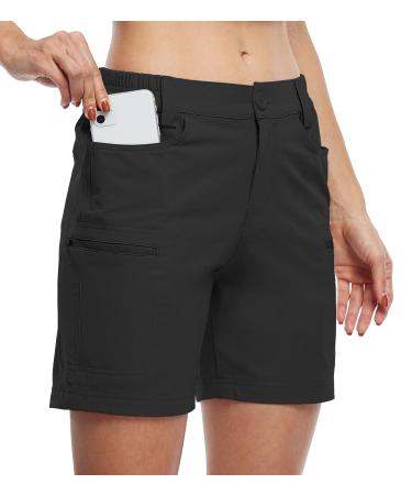 Willit Women's Hiking Cargo Shorts Stretch Golf Active Shorts Outdoor Summer Shorts with Pockets Water Resistant Black Large