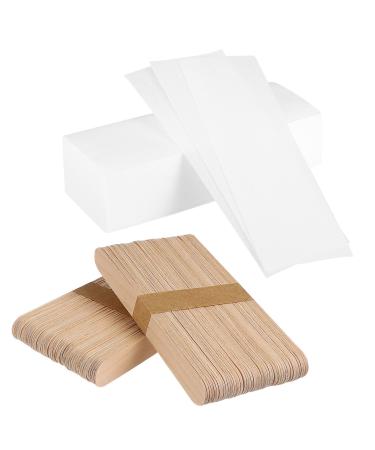 ibasenice Lot de 100 Bandes D pilation en Cire Souples 100 B tonnets Applicateurs en Bois Plats pour Visage et Corps Kit pilation Cire pilation Bikini Jambes Bras Usage Professionnel