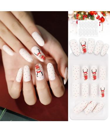 72 Piece Long Christmas False Nails | Press on Coffin Nails for Women | Festive Snowflake & Star Nail Decorations | Elk & Christmas Tree Design - Buy Online on GoSupps.com